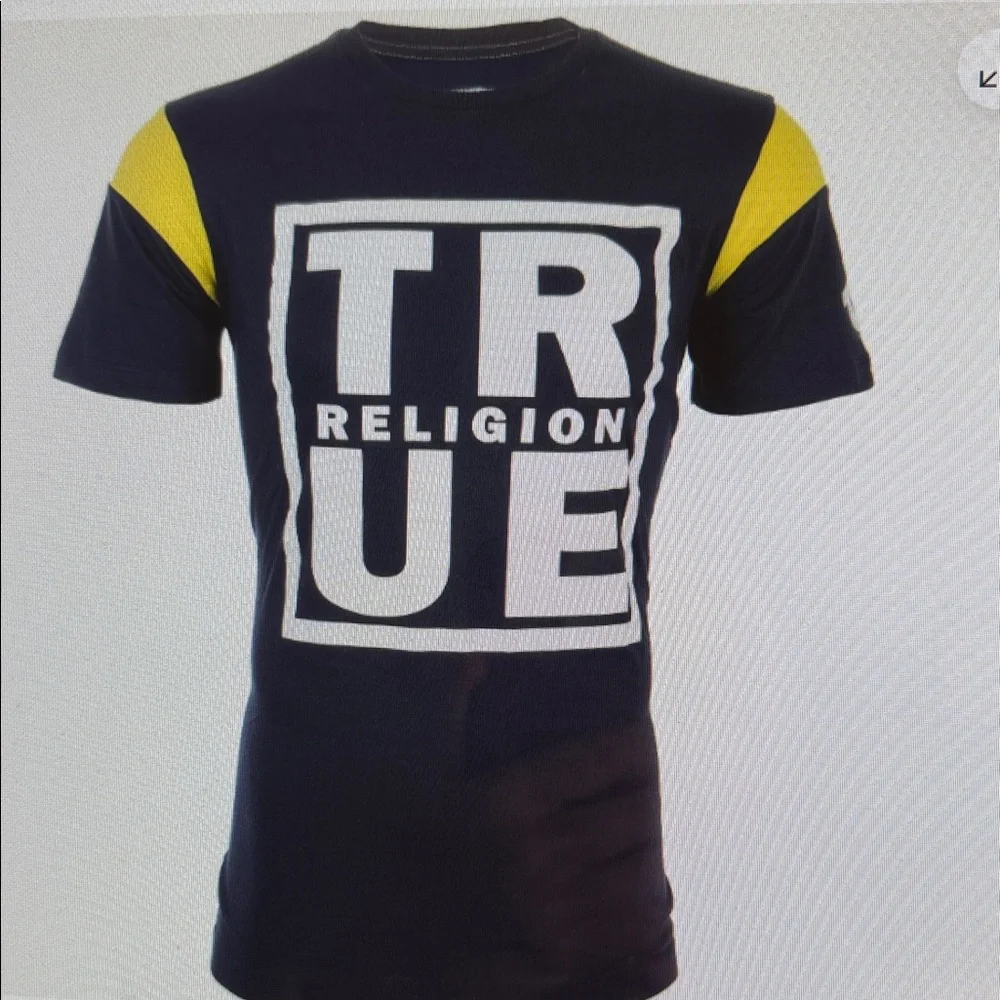 Y2K Men XXL True Religion Nostalgic Navy Retro Bold Football Beach Summer Tee